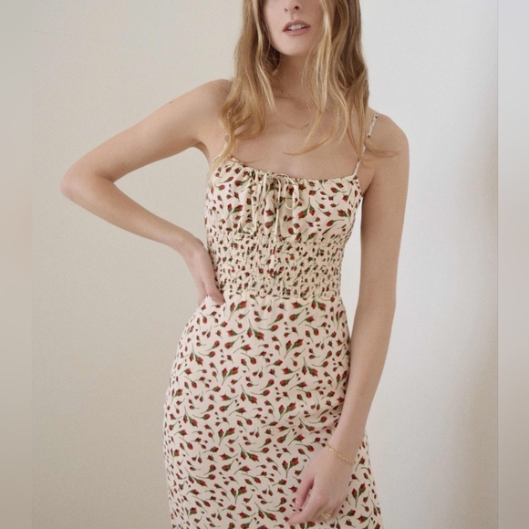 Reformation Dresses & Skirts - Reformation Genie Midi Dress Marion Rose Print White Red 4